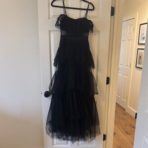 Next Up Elegant Black Tulle Tiered Dress